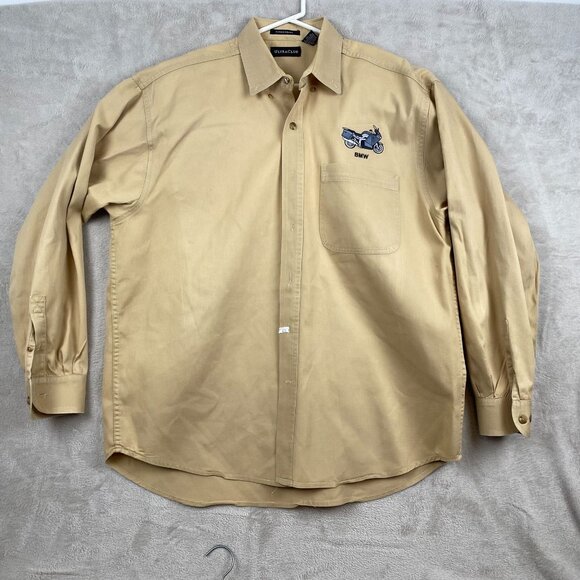 BMW Embroidered Shirt Large Tan UltraClub Button-Down 100% Cotton BMW Casual - Picture 8 of 10